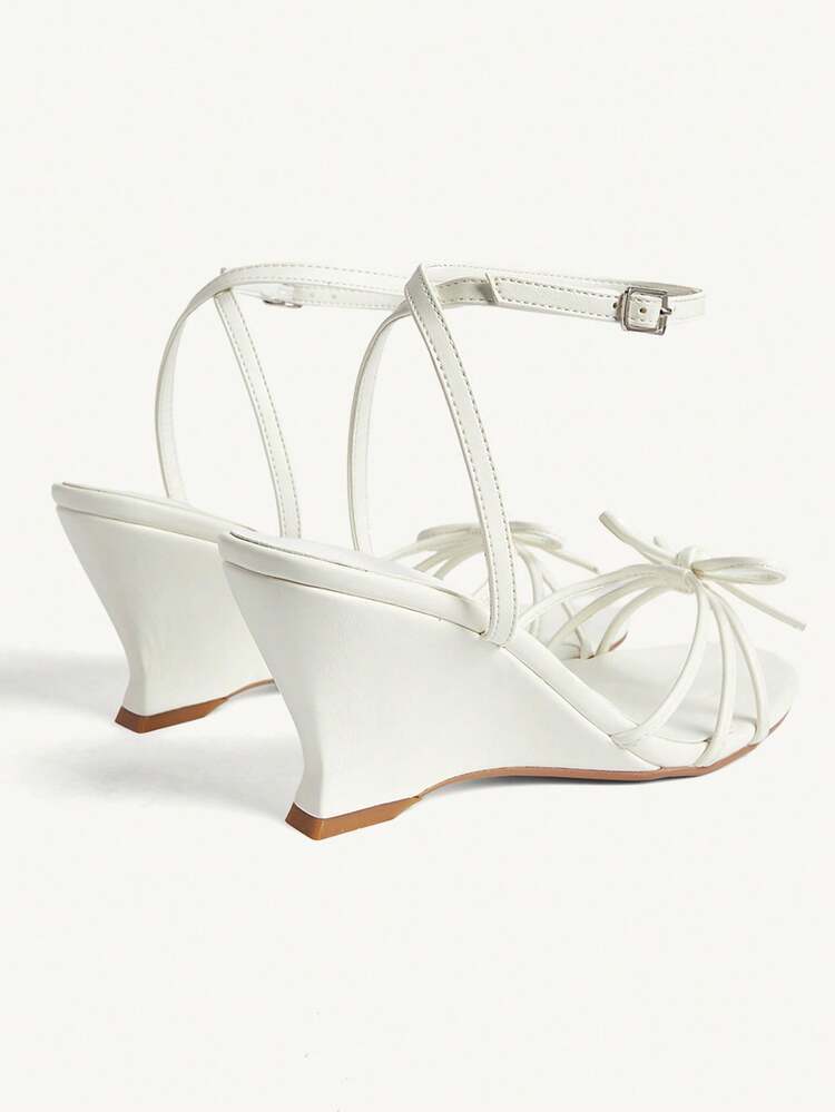 CUCCOO CHICEST White DIY Beaded Design Fashionable Thin Strap Daily Commute Strap Wedge Sandals Summer Shoes Wedding Shoes Bride Shoes