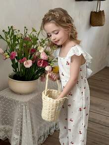 LMoss Kids Young Girl Cherry Print Ruffled Collar Jumpsuit - Multicolor - View 8