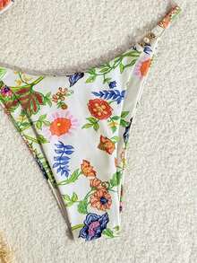 Swim Vcay New Multicolor Ditsy Floral Side Pearl Knot Tie High Cut Bikini 2-Piece Swimwear Set For Women, Beach Holiday Boho Bikini Set Floral Bathing Suit Bikini Floral Floral Bikini Set Vacation Bikini Set Floral Bikini Tropical Bikini Set - Multicolor - View 4