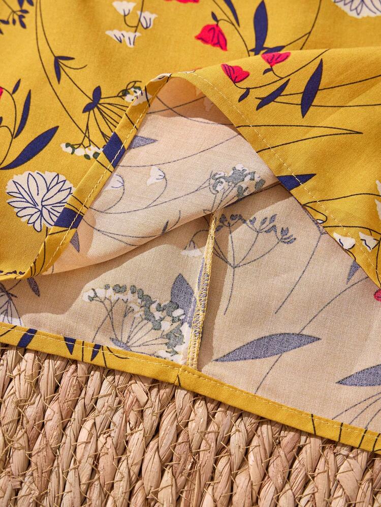 Plus Size Women's Casual Asymmetric Hem Floral Print Loose Dress,Yellow Boho Country Style,Vacation Holiday Autumn Beach Outfits For Spring Break