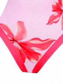 SHEIN Swim 2件套 女士简约随机印花吊带蝴蝶结连体泳衣和系带沙滩裙 夏季泳装 - 彩色 - 查看 5