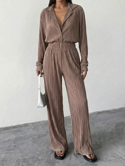 EURMUSE Lapel Neck Drop Shoulder Shirt & Pants
