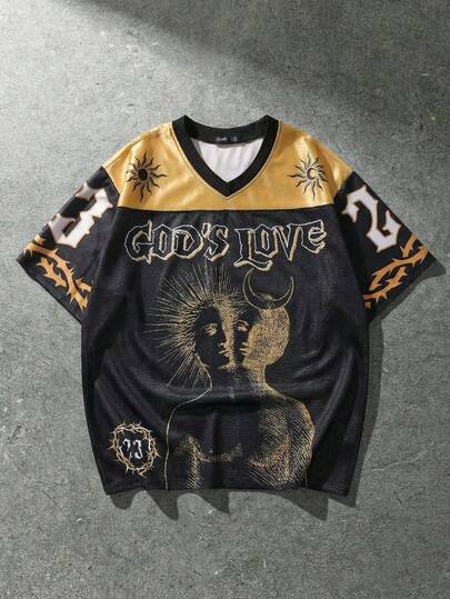 ROMWE MEN Men's Sports Jersey Short Sleeve T-Shirt, Mesh Fabric Patchwork,  Spring/Summer