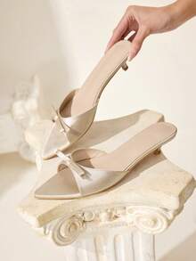 CUCCOO CHICEST 女士尖头蝴蝶结装饰优雅细高跟凉鞋 - 香檳色 - 查看 7