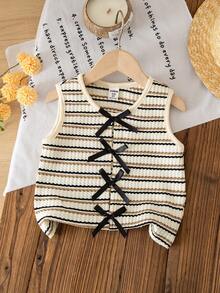 LMoss Kids Young Girl Versatile Knit Striped Crew Neck Fitted Camisole - Multicolor - View 1