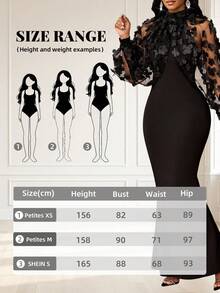 SHEIN Lady Petite Đầm đen dáng nhỏ nhắn dành cho nữ, thêu hình bướm 3D, phối ren, dài ôm sát, kiểu đuôi cá, đầm nhỏ thanh lịch dự tiệc, đầm dự đám cưới cho nữ. - màu đen - Xem 9