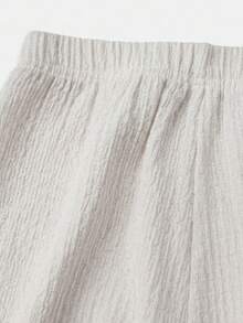 SHEIN 2pcs Tween Girls Casual Knit Asymmetric Collar T-Shirt And Wide Leg Pants Set, Suitable For Autumn/Winter, Daily Casual Wear - Apricot - View 5