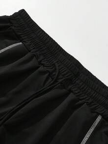 PAVTROS Men's Letter Print Round Neck Short Sleeve Casual T-Shirt And Drawstring Waist Shorts Set - Black - View 4