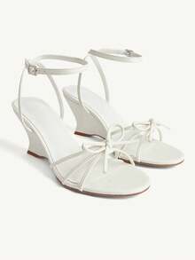 CUCCOO CHICEST White DIY Beaded Design Fashionable Thin Strap Daily Commute Strap Wedge Sandals - White - View 1