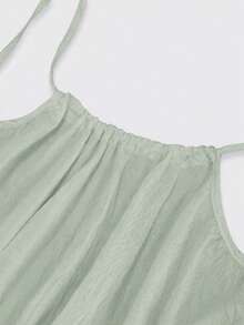 Cévolie Plus Size Solid Color Spaghetti Strap Sleeveless Loose Tie-Back Summer Dress - Limelight Green - View 4