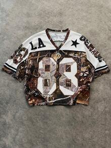 Manfinity Dauomo 休闲时尚男士V领短袖88印花夏季百搭T恤 - 綠色 - 查看 5