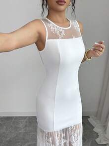 SHEIN Elenzya 优雅黑色蕾丝网纱连衣裙，时尚性感，适合日常穿着、婚礼季派对、夏季派对、海滩度假、浪漫约会，最新款式 - 白色 - 查看 6