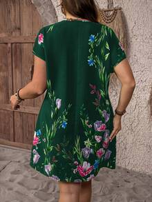 EMERY ROSE 大码碎花短袖连衣裙 - 綠色 - 查看 2