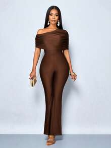 SOLERSUN 女士连体裤：性感、优雅、通勤、简约、露肩、收腰针织棕色连体裤，春夏女装，海滩度假、约会、派对皆宜 - 咖啡棕 - 查看 4