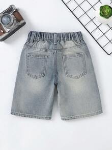 Kleine Jungen Jeans Shorts, Sommer Bestseller, mittelblauer Jeans Farbton, Y2K Collegiate Streetwear Stil, vielseitig, markantes abgenutztes Design, bequeme Baumwolle, geeignet für Outdoor, Schule, Pendeln, Party, Schulanfang 2026 Neuheit - Mittele Waschung - Übersicht 2