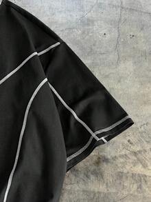 AXEPEAK 男士休闲撞色拼接圆领短袖T恤，夏季 - 黑色 - 查看 4