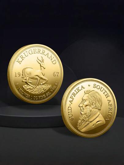 Réplica de la moneda de oro Krugerrand sudafricana de 1967 de 4 cm de diámetro, utilizada como accesorio de juego de roles para recreación histórica, enseñanza, exhibición y como regalo del Día de San Valentín, un imprescindible para el estilo de primavera y verano