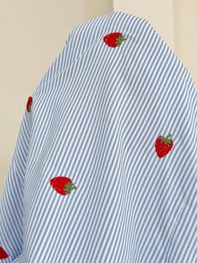 SHEIN Maternity Striped & Strawberry Print Elastic Waist Casual Pants - Red - View 7