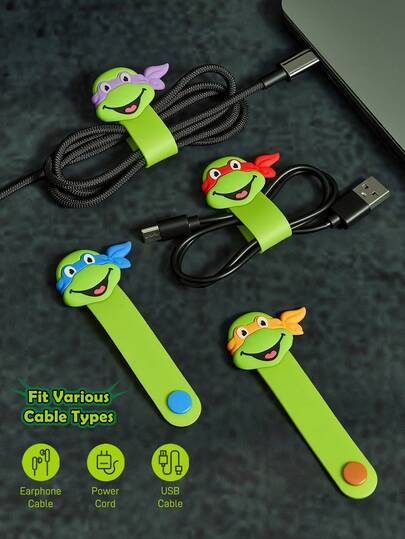 TEENAGE MUTANT NINJA TURTLES | SHEIN Cartoon Data Cable Storage Clip, Travel Earphone Charging Cable Finishing Clip, Household Multi-Functional Cute Winding Organizer, Suitable For Various Cable Storage