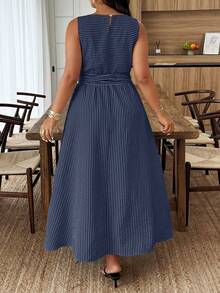 Weeklong Plus Size Striped Print Round Neck Casual Summer Sleeveless Dress - Multicolor - View 2