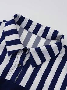 SHEIN Clasi 大码优雅通勤印花长袖衬衫和纯色长裤两件套 - 寶藍色 - 查看 6