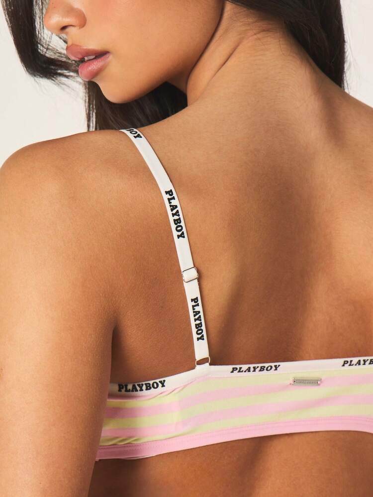 Missguided x Playboy Reggiseno a fascia a righe orizzontali, reggiseno morbido con coppa, biancheria intima a pullover