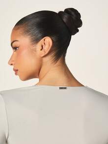 Missguided x Playboy Solid Long Sleeve Wrap Front Top With V Neck And High Waisted Full Length Leggings Matching Set With Pink Bunny Logo - Grey - View 6