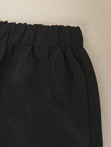 Souflis Souflis 男婴夏季经典 Polo 领套装，白色主体采用纹理提花面料，黑白罗纹饰边，刺绣马匹标志，宽松黑色短裤，两件套。 - 黑色 - 查看 8
