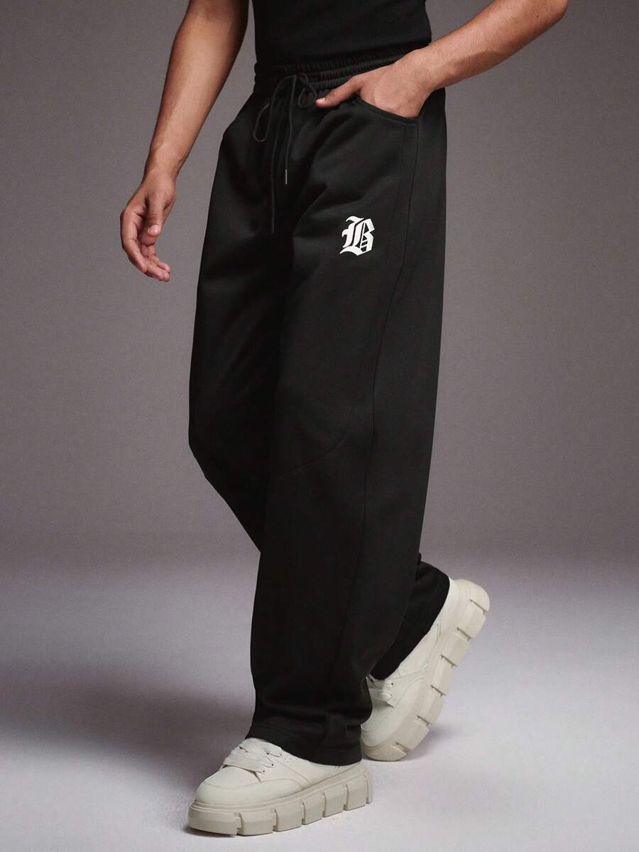 STYNVO 男士加大码休闲抽绳腰运动裤 - 黑色 - 查看 1