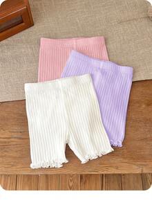 Babygirl Summer Cute Solid Color Knit Shorts Set - Multicolor - View 2