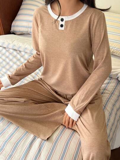 DAZY Women's Casual Colorblock Pajama Set