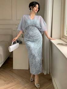 DAZY Đầm dài kiểu Trung Quốc tối giản, thắt eo, nhẹ nhàng dành cho nữ, mùa hè, đầm dự tiệc cưới, đầm hè. - Xám Xanh - Xem 8