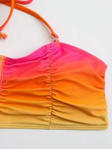 Swim Oasis 女款粉橘色抹胸泳衣套裝，附網紗長裙與純色泳褲，夏季休閒海灘度假穿搭套裝 - 彩色 - 查看 7