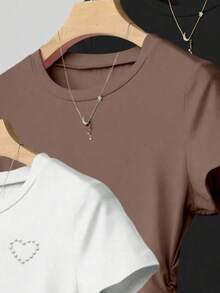 Bộ 4 áo thun kẻ sọc đen trắng cho bé gái và thiếu nữ, cổ tròn, tay ngắn, ôm dáng, dễ phối đồ, mặc hàng ngày. - Nhiều màu - Xem 3