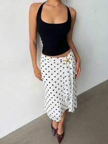 Aloruh Chân váy nữ dáng suông bất đối xứng - Đen và trắng - Xem 4