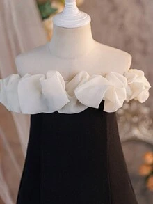 SHEIN 女童撞色露肩优雅夏季连衣裙 - 彩色 - 查看 11