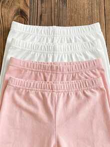 SHEIN LMoss Kids 4件套 女童纯色修身休闲打底裤 - 彩色 - 查看 5