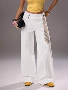TRNVIE Y2K Fashion Casual High Waist Wide Leg White Denim Jeans - White - View 1