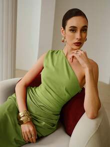 ZEYLAH Sleeveless Color Block Knit Maxi Fish Tail Dress, Autumn/Winter Party - Green - View 7