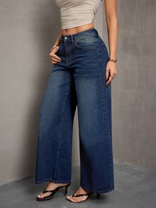 SHEIN ICON Women's Casual Washed Flare Leg Jeans, Suitable For Vacation, Daily Wear, And Commuting - Blue - View 6