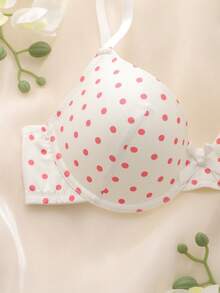 粉色，带钢圈，模杯，高支撑，提拉塑形，波点图案，可爱优雅女士文胸 - 粉色 - 查看 3