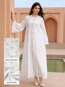 Al Najma Set de 2 vestidos de manga larga con vuelo y ribete de cuentas con estilo árabe para mujer - Blanco - Ver 1
