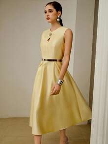 ZEYLAH Design Collar Sleeveless Elegant Long Dress, Spring/Summer - Yellow - View 7
