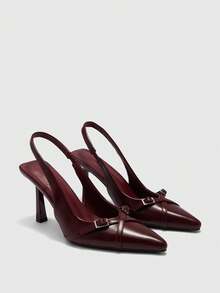 CUCCOO BIZCHIC Women's Wine Red Butterfly Decor High Heel Shoes With Ankle Strap, Suitable For Work Spring Shoes Spring Break Easter For Christmas - Burgundy PU material - View 7