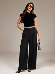 SHEIN Tall Women Pants Business Casual Women Western Wear Women Wide Leg Pants Office Women Outfits Baggy Pants Professional Women Clothes Office Wear Grey - Black - View 6