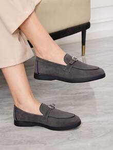 Sleekvia Casual Versatile Commuting Fringe Decor Flat Loafers - Grey - View 4