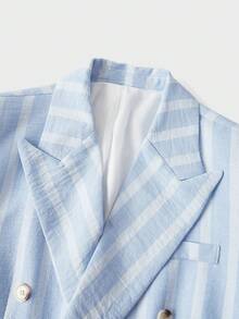 HIMLAND Chaqueta de traje de manga larga de doble botonadura a rayas y pantalones para hombre, conjunto de vestir casual para oficina y uso diario - Azul y blanco - Ver 11