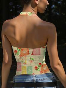 Zyxie Women's Sexy Tropical Print Backless Halter Top For Vacation - Multicolor - View 2