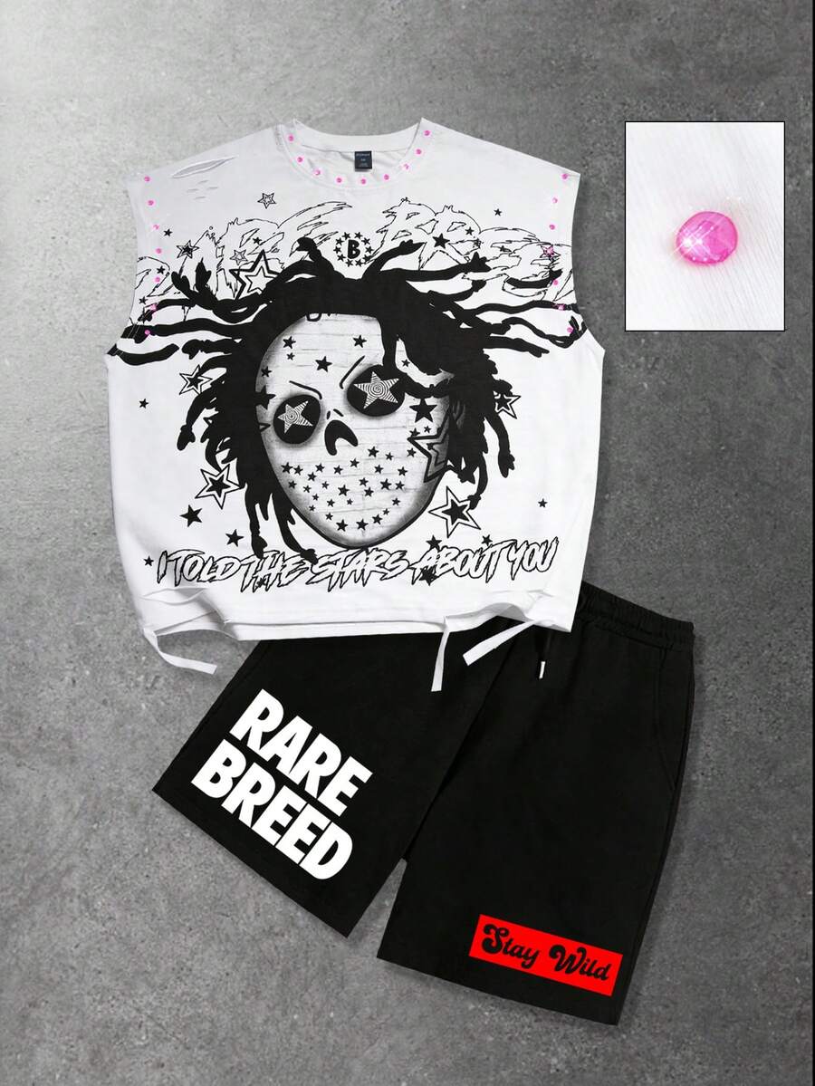 ROMWE MEN 2026春夏新款男士厚实时尚休闲背心短裤两件套 - 彩色 - 查看 1