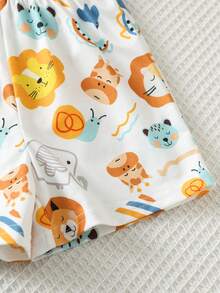 SHEIN 2pcs Baby Boy Casual Cute Cartoon Animal Pattern Knit Soft Collar Short Sleeve Shirt Top And Shorts Pajama Set, Suitable For Spring And Summer - Multicolor - View 7